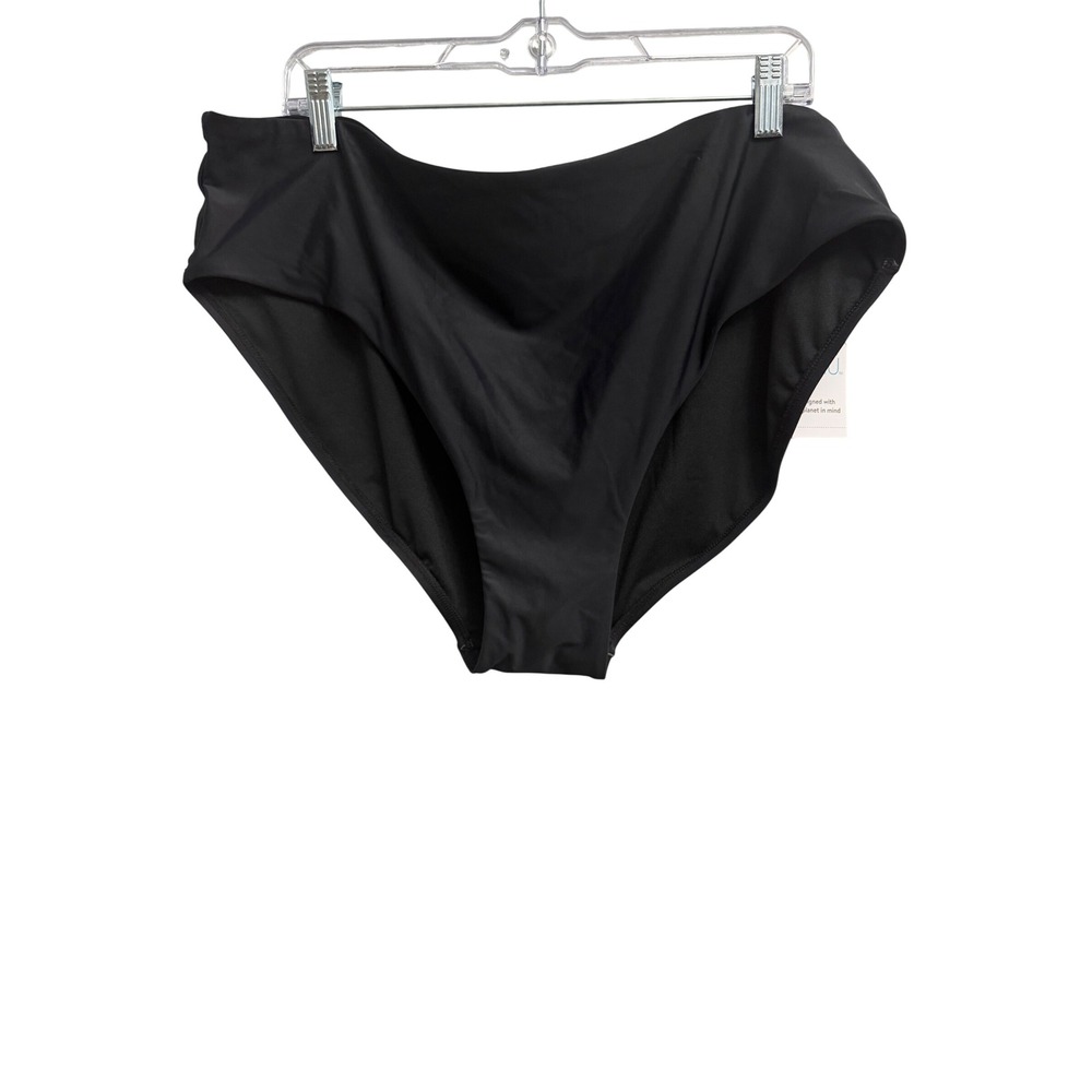 Time and Tru Womens 2X 20W-22W Mid-Rise Bikini Swim Bottoms Black Minimal Beach
